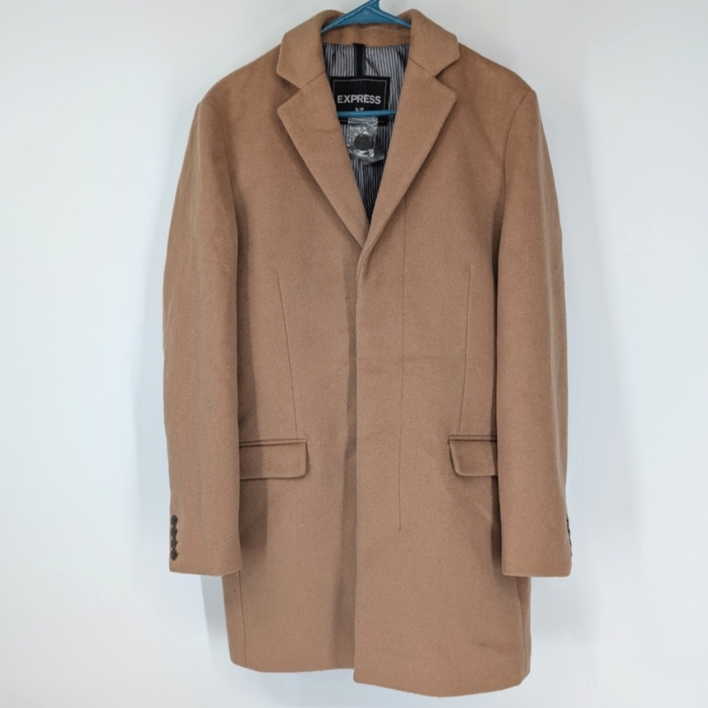 Express Men's Tan Light Brown Wool Blend Classic Pea Coat Small NWT Flawed